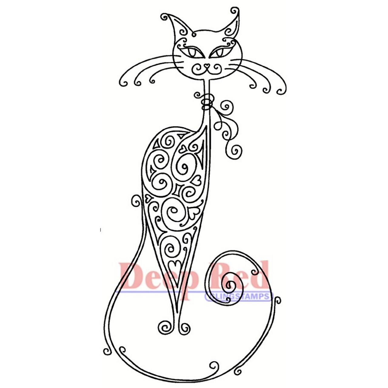 Deep Red Stamps Fancy Cat Rubber Cling Stamp 1.6 x 3.25 inches